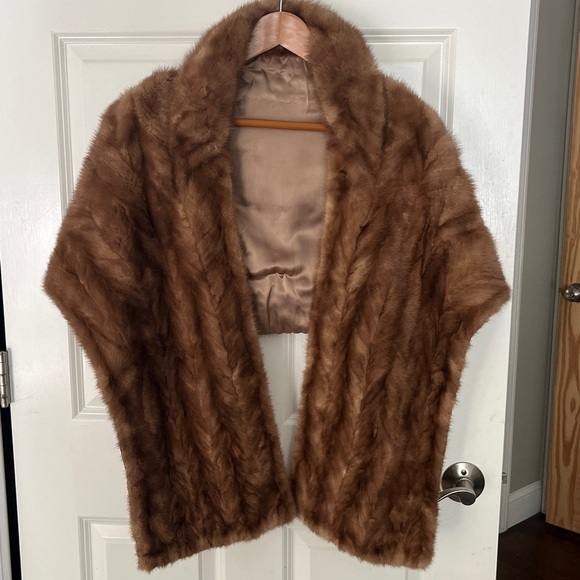 Jackets & Blazers - Mink Stole medium golden Brown Fur Shawl Wrap